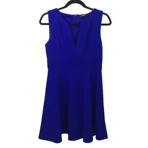 Lulu’s Fit and Flare Split V-Neck Sleeveless Empire Waist Skater Dress Blue Sz M